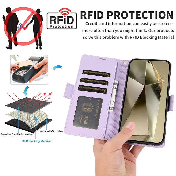 For Samsung Galaxy S25 Ultra 5G Side Buckle RFID Anti-theft Leather Phone Case(Light Purple) - Galaxy S25 Ultra 5G Cases by buy2fix | Online Shopping UK | buy2fix