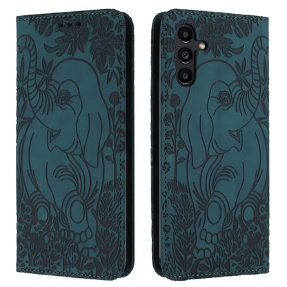 For Samsung Galaxy S25+ 5G Retro Elephant Embossed Leather Phone Case(Green) - Galaxy S25+ 5G Cases by buy2fix | Online Shopping UK | buy2fix