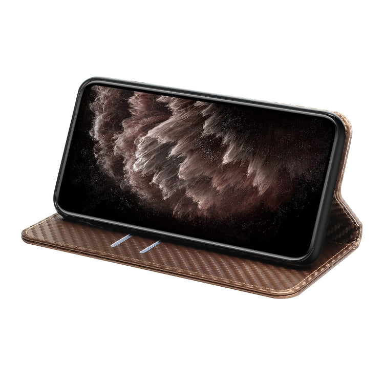 For Samsung Galaxy S25 5G Carbon Fiber Texture Magnetic Flip Leather Phone Case(Brown) - Galaxy S25 5G Cases by buy2fix | Online Shopping UK | buy2fix