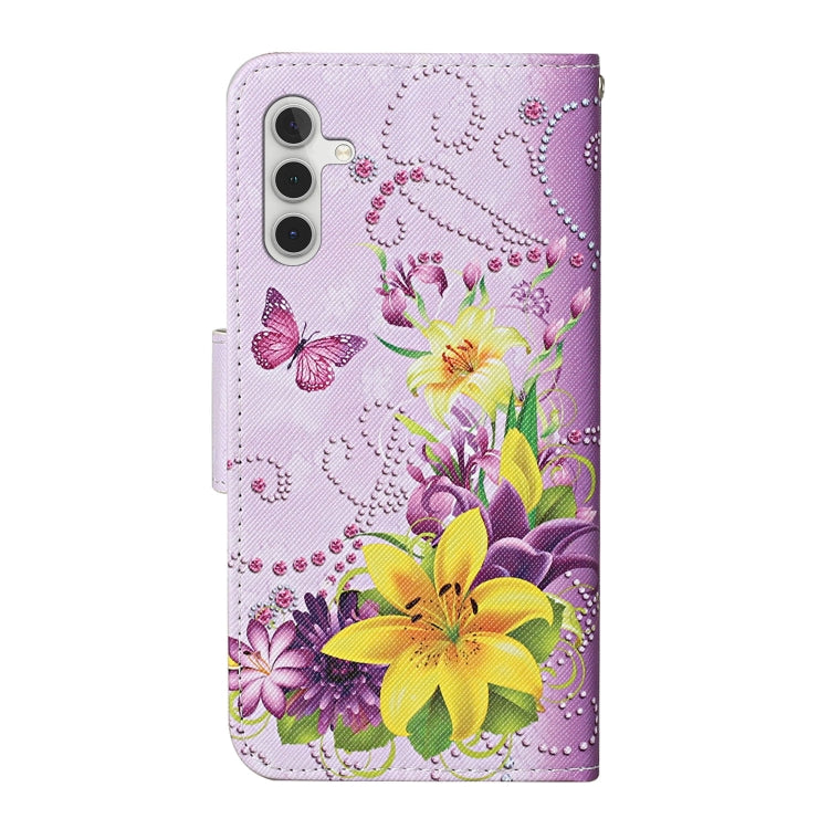 For Samsung Galaxy S25+ 5G Colored Drawing Pattern Leather Phone Case(Yellow Flower Butterfly) - Galaxy S25+ 5G Cases by buy2fix | Online Shopping UK | buy2fix