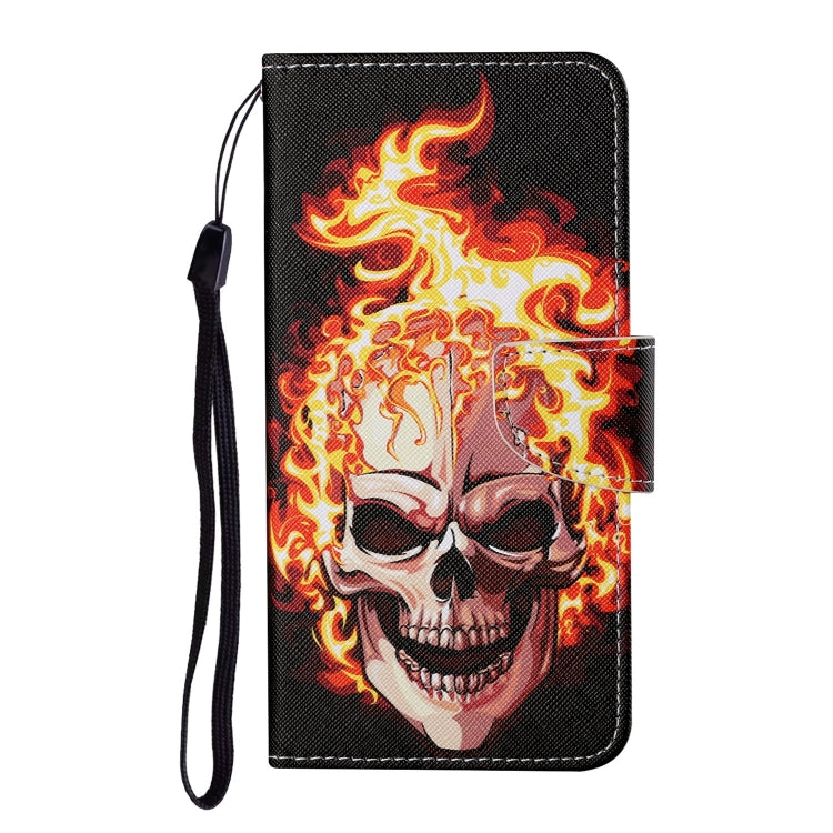 For Samsung Galaxy S25+ 5G Colored Drawing Pattern Leather Phone Case(Flame Skull) - Galaxy S25+ 5G Cases by buy2fix | Online Shopping UK | buy2fix