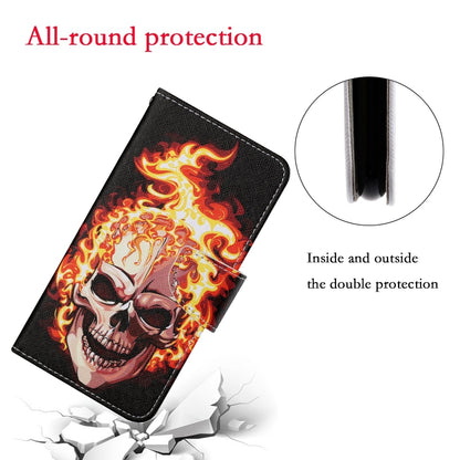 For Samsung Galaxy S25+ 5G Colored Drawing Pattern Leather Phone Case(Flame Skull) - Galaxy S25+ 5G Cases by buy2fix | Online Shopping UK | buy2fix