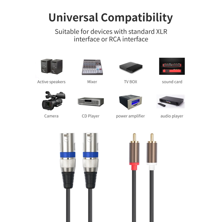 2 RCA Male to 2 XLR 3pin Male Audio Cable, Length:3m(Black Silver) - RCA Cable by buy2fix | Online Shopping UK | buy2fix