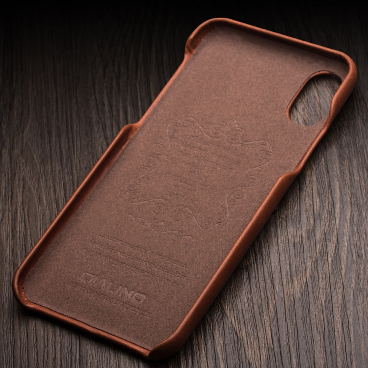 For iPhone X / XS QIALINO Shockproof Cowhide Leather Protective Case with Card Slot(Dark Brown) - More iPhone Cases by QIALINO | Online Shopping UK | buy2fix