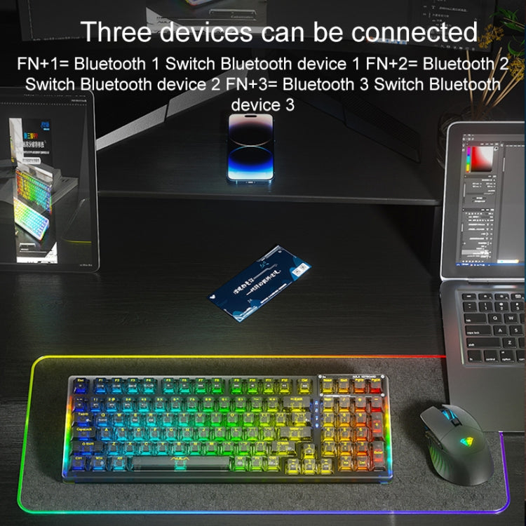 AULA F98 Pro 99 Keys Wired/2.4G/Bluetooth Three Model RGB Mechanical Keyboard, Shaft:Ice Soul Shaft(Transparent Black) - Wireless Keyboard by AULA | Online Shopping UK | buy2fix