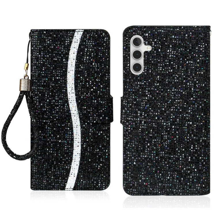 For Samsung Galaxy S25+ 5G Glitter Powder Filp Leather Phone Case(Black) - Galaxy S25+ 5G Cases by buy2fix | Online Shopping UK | buy2fix