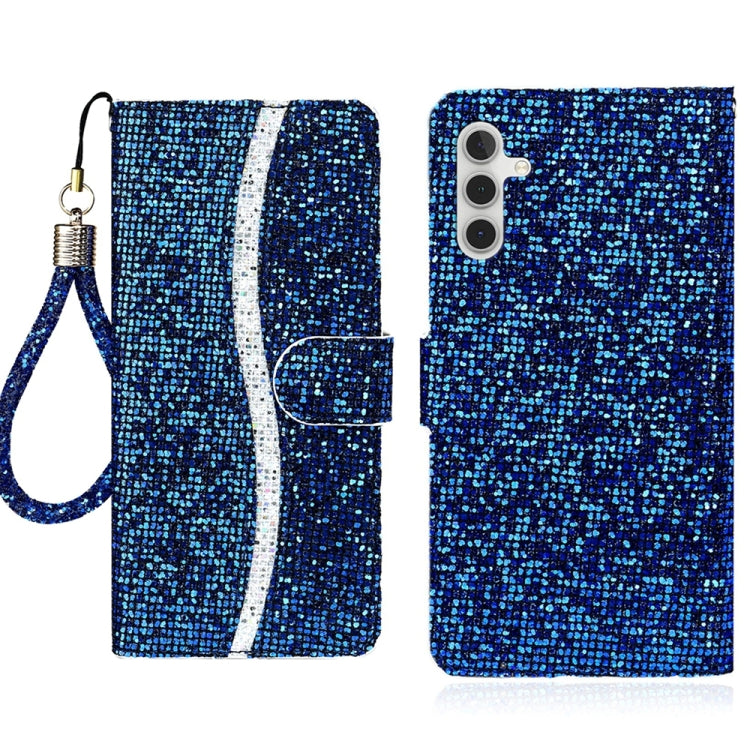 For Samsung Galaxy S25 5G Glitter Powder Filp Leather Phone Case(Blue) - Galaxy S25 5G Cases by buy2fix | Online Shopping UK | buy2fix