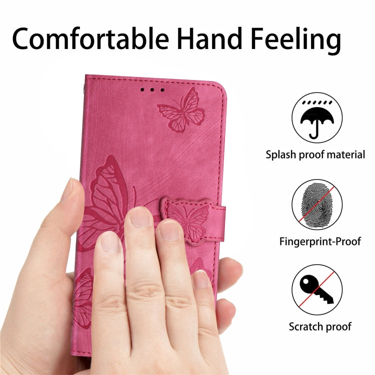 For OnePlus 13 Skin-feel Embossed Butterfly Leather Phone Case(Rose Red) - OnePlus Cases by buy2fix | Online Shopping UK | buy2fix