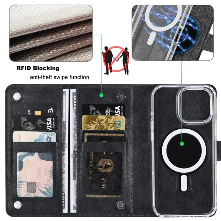 For iPhone 16 Pro Max ViLi GVS-C Series MagSafe Magnetic RFID Leather Flip Phone Case(Black) - iPhone 16 Pro Max Cases by ViLi | Online Shopping UK | buy2fix