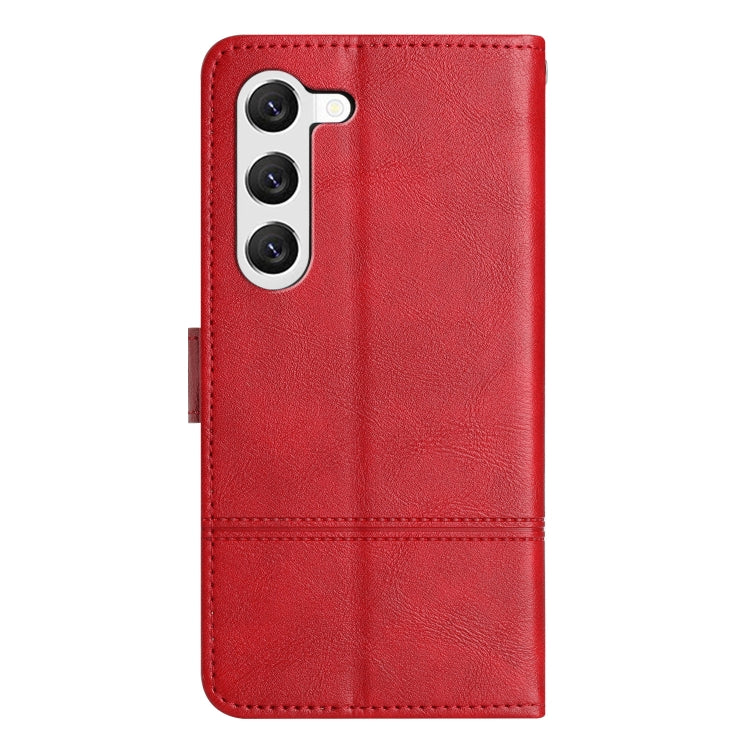 For Samsung Galaxy S25 5G Cowhide Texture Stitching Leather Phone Case(Red) - Galaxy S25 5G Cases by buy2fix | Online Shopping UK | buy2fix