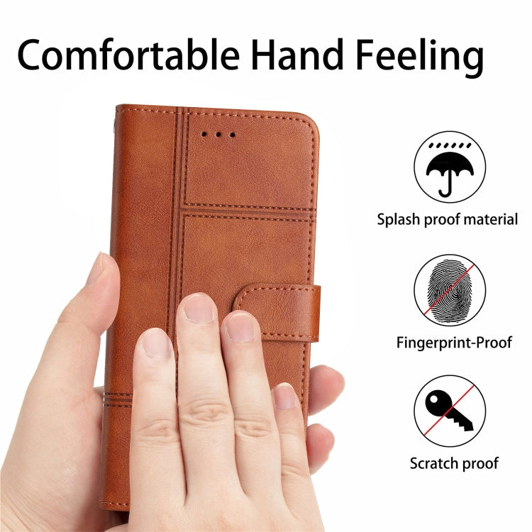 For Samsung Galaxy S25+ 5G Cowhide Texture Stitching Leather Phone Case(Brown) - Galaxy S25+ 5G Cases by buy2fix | Online Shopping UK | buy2fix