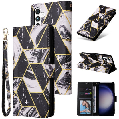 For Samsung Galaxy S25 5G Marble Bronzing Stitching Leather Phone Case(Black) - Galaxy S25 5G Cases by buy2fix | Online Shopping UK | buy2fix