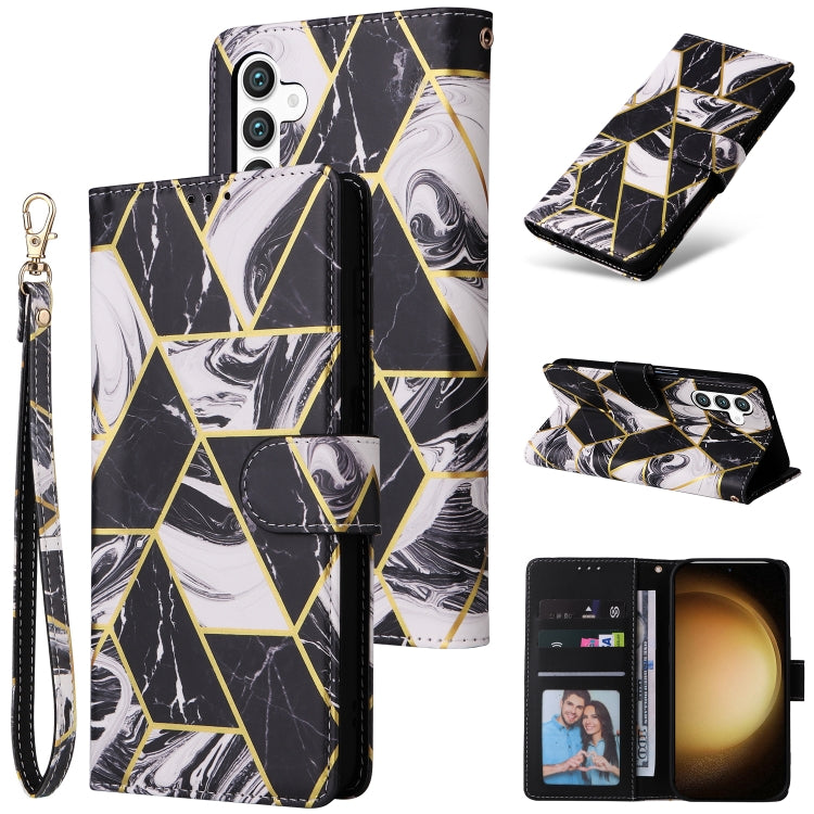 For Samsung Galaxy S25+ 5G Marble Bronzing Stitching Leather Phone Case(Black) - Galaxy S25+ 5G Cases by buy2fix | Online Shopping UK | buy2fix