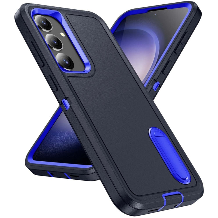 For Samsung Galaxy S24 / S25 5G Rugged PC Hybrid Silicone Phone Case with Holder(Dark Blue+Royal Blue) - Galaxy S25 5G Cases by buy2fix | Online Shopping UK | buy2fix