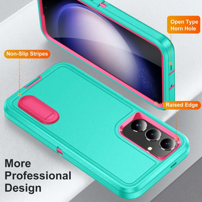 For Samsung Galaxy S24+ / S25+ 5G Rugged PC Hybrid Silicone Phone Case with Holder(Light Green+Rose Red) - Galaxy S25+ 5G Cases by buy2fix | Online Shopping UK | buy2fix