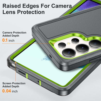 For Samsung Galaxy S25 Ultra 5G Rugged PC Hybrid Silicone Phone Case with Holder(Grey+Fresh Green) - Galaxy S25 Ultra 5G Cases by buy2fix | Online Shopping UK | buy2fix