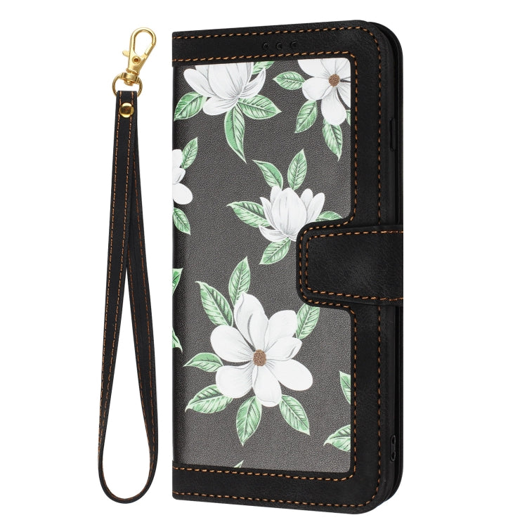 For Samsung Galaxy S25 Ultra 5G Floral Pattern Leather Phone Case with Lanyard(Black) - Galaxy S25 Ultra 5G Cases by buy2fix | Online Shopping UK | buy2fix