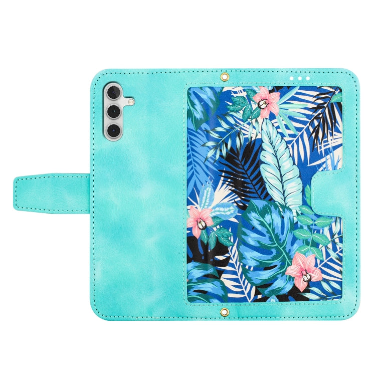 For Samsung Galaxy S25 5G Floral Pattern Leather Phone Case with Lanyard(Green) - Galaxy S25 5G Cases by buy2fix | Online Shopping UK | buy2fix