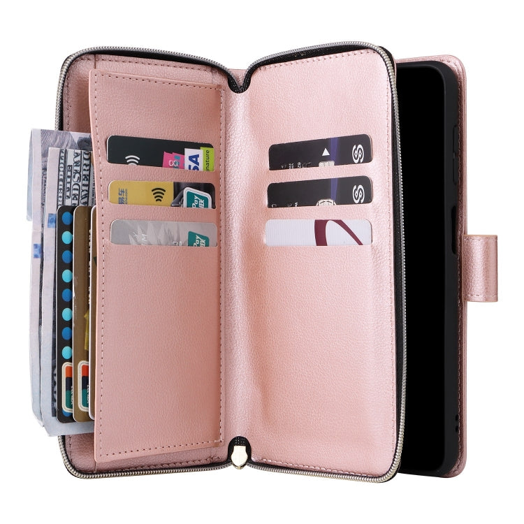 For Samsung Galaxy S25 5G 9-Card Slots Zipper Wallet Bag Leather Phone Case(Rose Gold) - Galaxy S25 5G Cases by buy2fix | Online Shopping UK | buy2fix