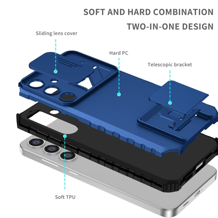 For Samsung Galaxy S25 5G Stereoscopic Holder Sliding Camshield Phone Case(Blue) - Galaxy S25 5G Cases by buy2fix | Online Shopping UK | buy2fix