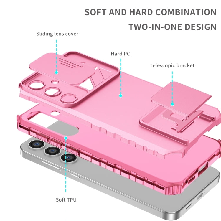 For Samsung Galaxy S25+ 5G Stereoscopic Holder Sliding Camshield Phone Case(Pink) - Galaxy S25+ 5G Cases by buy2fix | Online Shopping UK | buy2fix