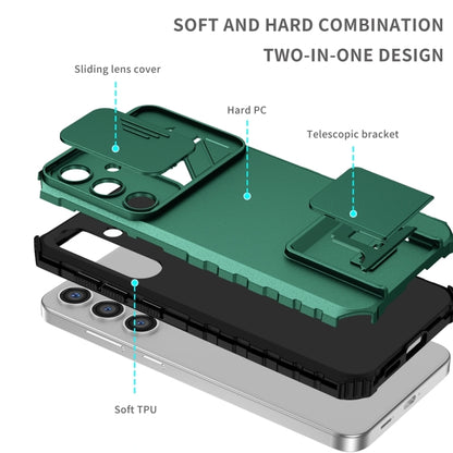 For Samsung Galaxy S25+ 5G Stereoscopic Holder Sliding Camshield Phone Case(Green) - Galaxy S25+ 5G Cases by buy2fix | Online Shopping UK | buy2fix