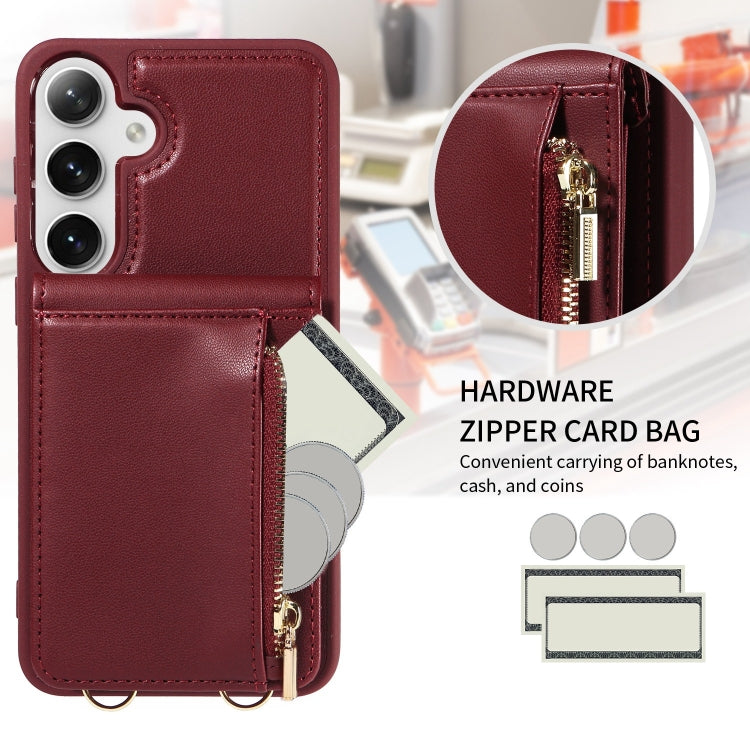 For Samsung Galaxy S25+ 5G Crossbody Lanyard Zipper Wallet Leather Phone Case(Wine Red) - Galaxy S25+ 5G Cases by buy2fix | Online Shopping UK | buy2fix