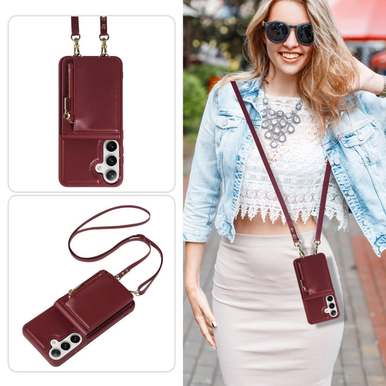 For Samsung Galaxy S25+ 5G Crossbody Lanyard Zipper Wallet Leather Phone Case(Wine Red) - Galaxy S25+ 5G Cases by buy2fix | Online Shopping UK | buy2fix