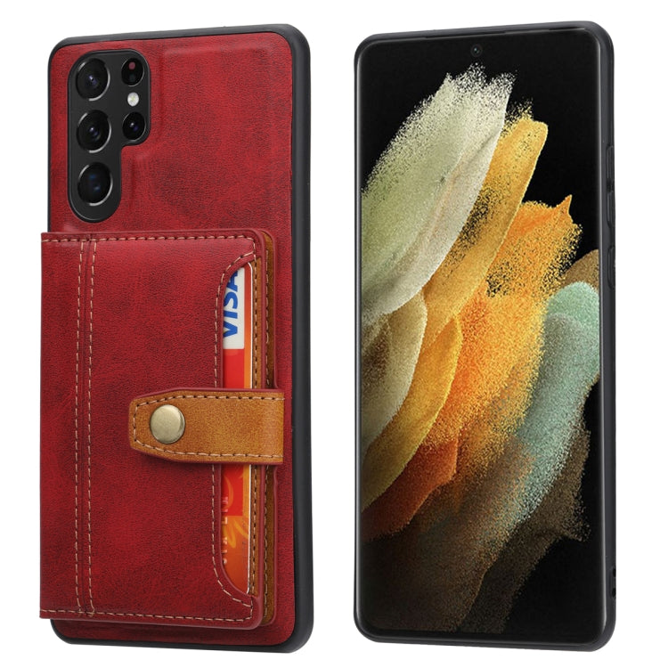 For Samsung Galaxy S25 Ultra 5G Calfskin Card Slot TPU Hybrid PU Phone Case(Red) - Galaxy S25 Ultra 5G Cases by buy2fix | Online Shopping UK | buy2fix