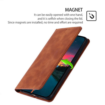 For Samsung Galaxy S25 Ultra 5G Skin Feel Magnetic Leather Phone Case(Light Brown) - Galaxy S25 Ultra 5G Cases by buy2fix | Online Shopping UK | buy2fix