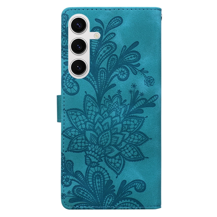 For Samsung Galaxy S25 5G Lace Floral Embossed Magnetic Buckle PU Phone Case With Wrist Strap(Green) - Galaxy S25 5G Cases by buy2fix | Online Shopping UK | buy2fix