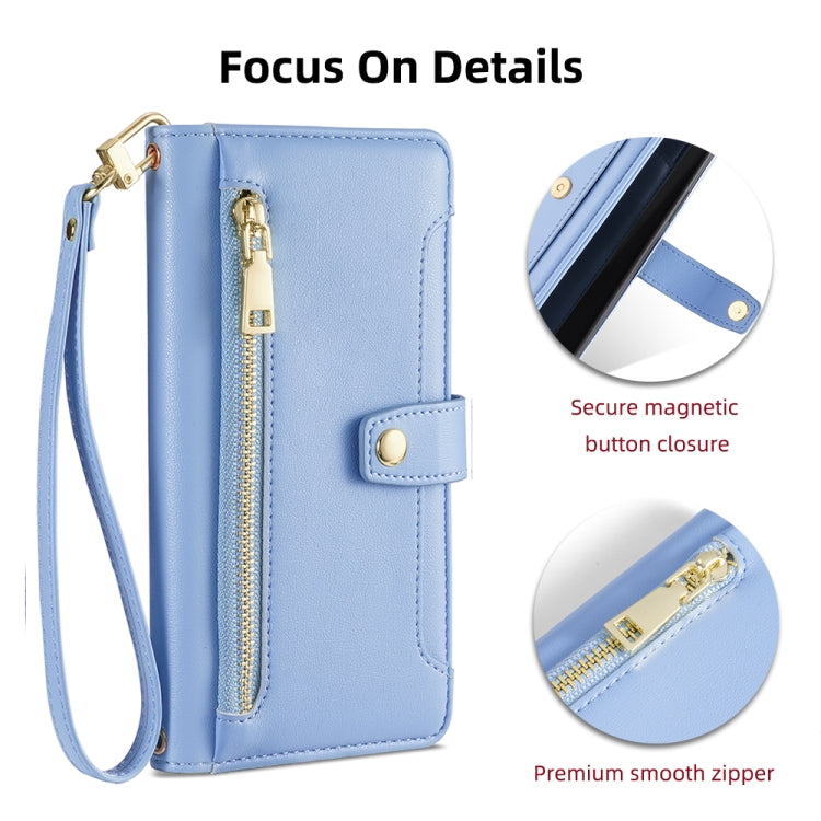 For Samsung Galaxy S25 Ultra 5G Sheep Texture Cross-body Zipper Wallet Leather Phone Case(Blue) - Galaxy S25 Ultra 5G Cases by buy2fix | Online Shopping UK | buy2fix