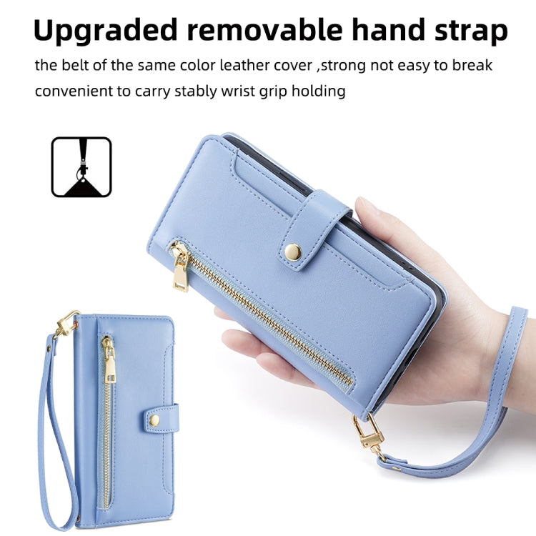 For Samsung Galaxy S25 Ultra 5G Sheep Texture Cross-body Zipper Wallet Leather Phone Case(Blue) - Galaxy S25 Ultra 5G Cases by buy2fix | Online Shopping UK | buy2fix