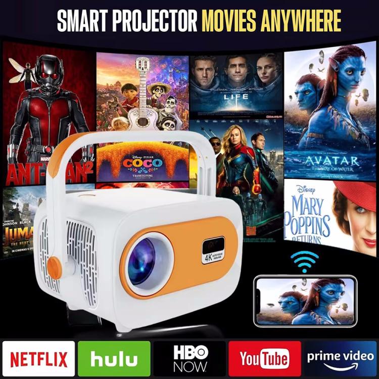 JY325 1280 x 720P 200ANSI Amlogic H713 CPU Android 11.0 Portable Projector, UK Plug(White) - LED Projector by buy2fix | Online Shopping UK | buy2fix