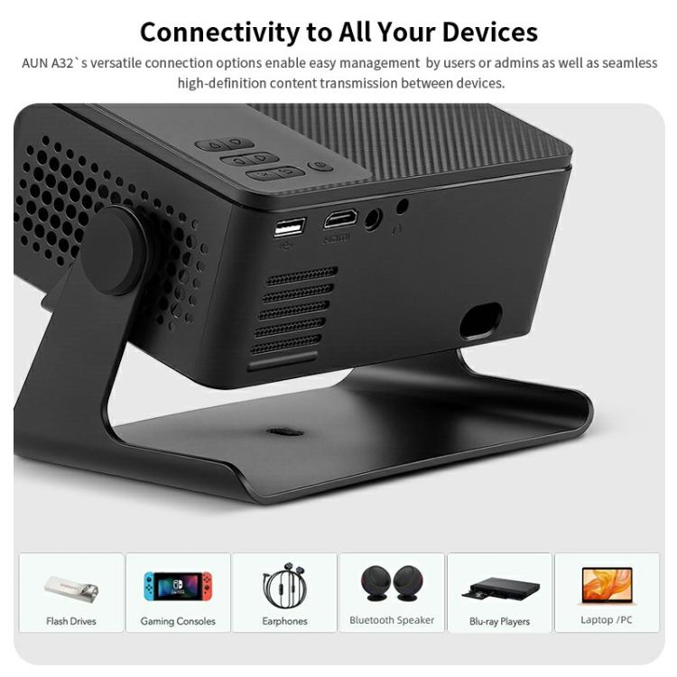 AUN A32 1280x720P 200ANSI D3100 CPU WIFI Display Smart Projector, AU Plug(Black) - LED Projector by AUN | Online Shopping UK | buy2fix