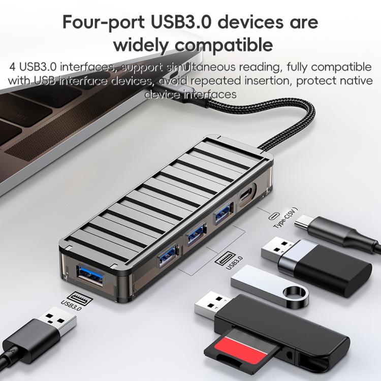 awei HUB-1 Multi-function 4 in 1 Type-C to USB 3.0 x 4 HUB Adapter(Grey) - USB 3.0 HUB by awei | Online Shopping UK | buy2fix