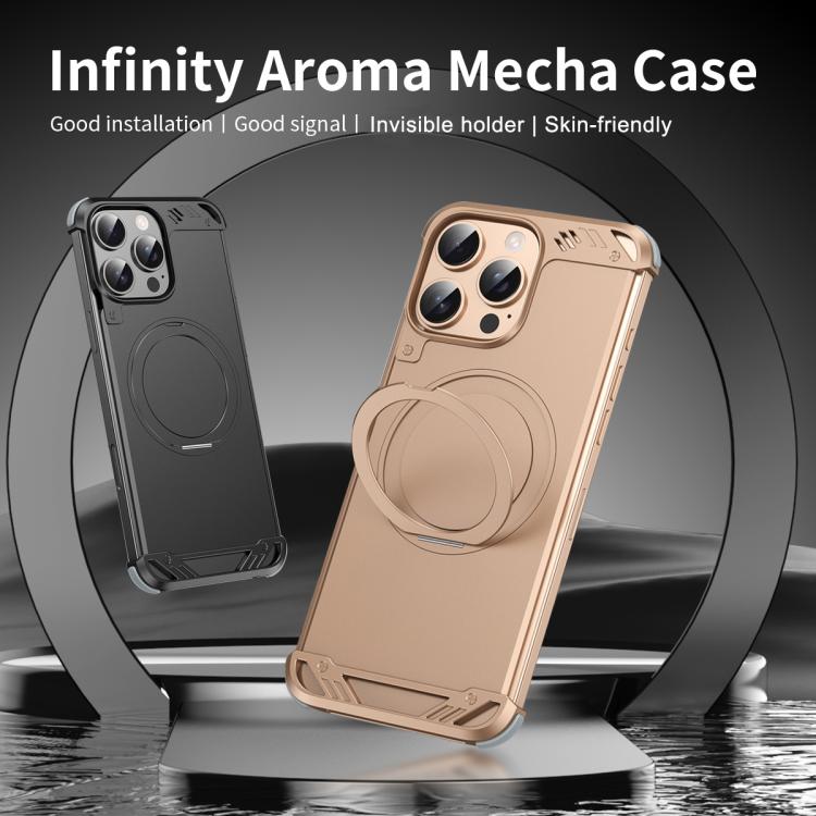 For iPhone 16 Pro Max R-JUST RJ63-1 Frameless Aroma Mecha MagSafe Holder Phone Case(Desert Gold) - iPhone 16 Pro Max Cases by R-JUST | Online Shopping UK | buy2fix