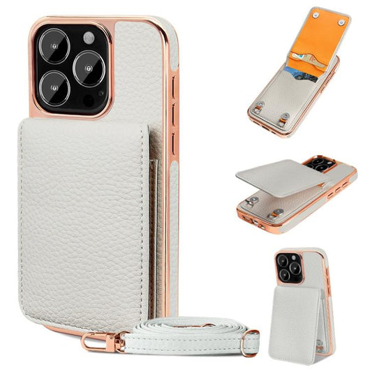 For iPhone 16 Pro VIETAO Litchi Texture Wallet PU Phone Case with Lanyard(White) - iPhone 16 Pro Cases by VIETAO | Online Shopping UK | buy2fix