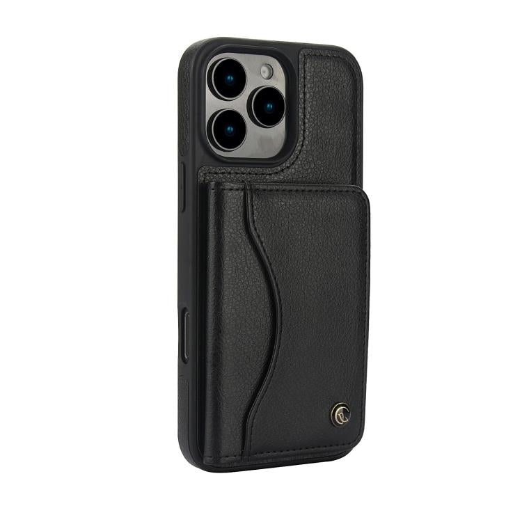 For iPhone 16 Pro AwQuer Horizontal Flip Card Bag Holder Leather Phone Case(Black) - iPhone 16 Pro Cases by Awquer | Online Shopping UK | buy2fix