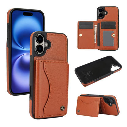 For iPhone 16 AwQuer Horizontal Flip Card Bag Holder Leather Phone Case(Brown) - iPhone 16 Cases by Awquer | Online Shopping UK | buy2fix