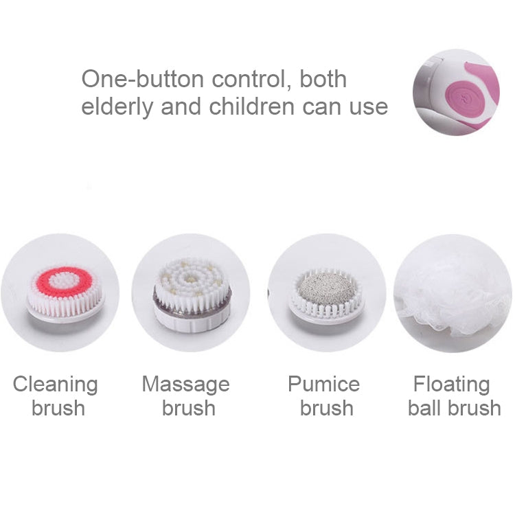 Multi-function Electric Waterproof Bath Cleansing Brush Long-handled Massage Brush, with 4 Brush Heads(Pink) - Bath Brushes & Sponges by buy2fix | Online Shopping UK | buy2fix