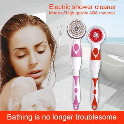 Multi-function Electric Waterproof Bath Cleansing Brush Long-handled Massage Brush, with 4 Brush Heads(Pink) - Bath Brushes & Sponges by buy2fix | Online Shopping UK | buy2fix