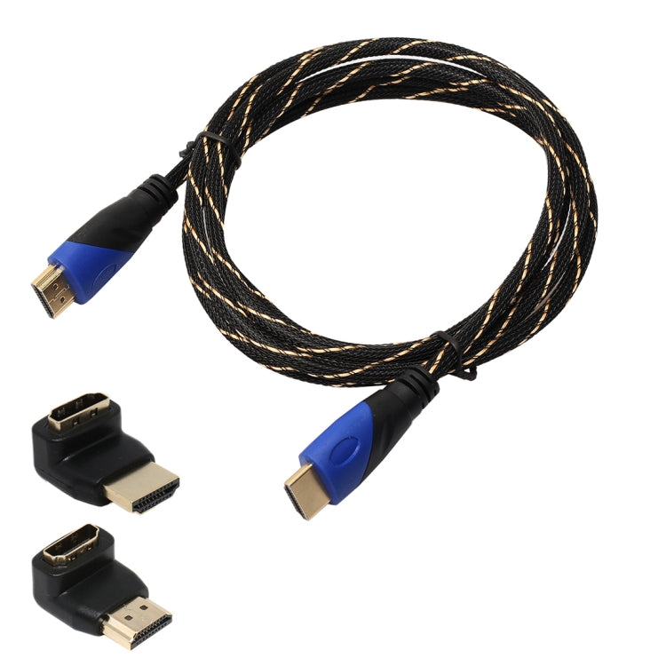 1.8m HDMI 1.4 Version 1080P Woven Net Line Blue Black Head HDMI Male to HDMI Male Audio Video Connector Adapter Cable with 2 Bending HDMI Adapter Set - Cable by buy2fix | Online Shopping UK | buy2fix