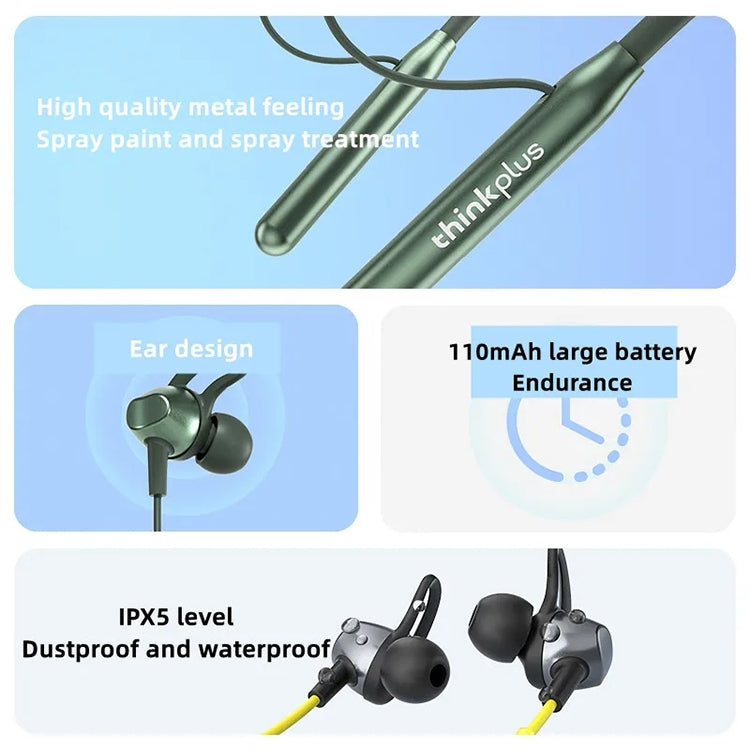 Lenovo BT10 Bluetooth 5.2 Neck-Mounted Sports Bluetooth Earphone (Green) - Neck-mounted Earphone by Lenovo | Online Shopping UK | buy2fix