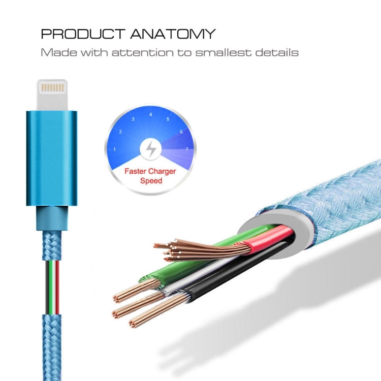 1m 3A Woven Style Metal Head 8 Pin to USB Data / Charger Cable(Blue) - Normal Style Cable by buy2fix | Online Shopping UK | buy2fix