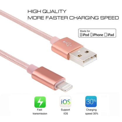 3A Woven Style Metal Head 8 Pin to USB Charge Data Cable, Cable Length: 2m(Rose Gold) - Normal Style Cable by buy2fix | Online Shopping UK | buy2fix