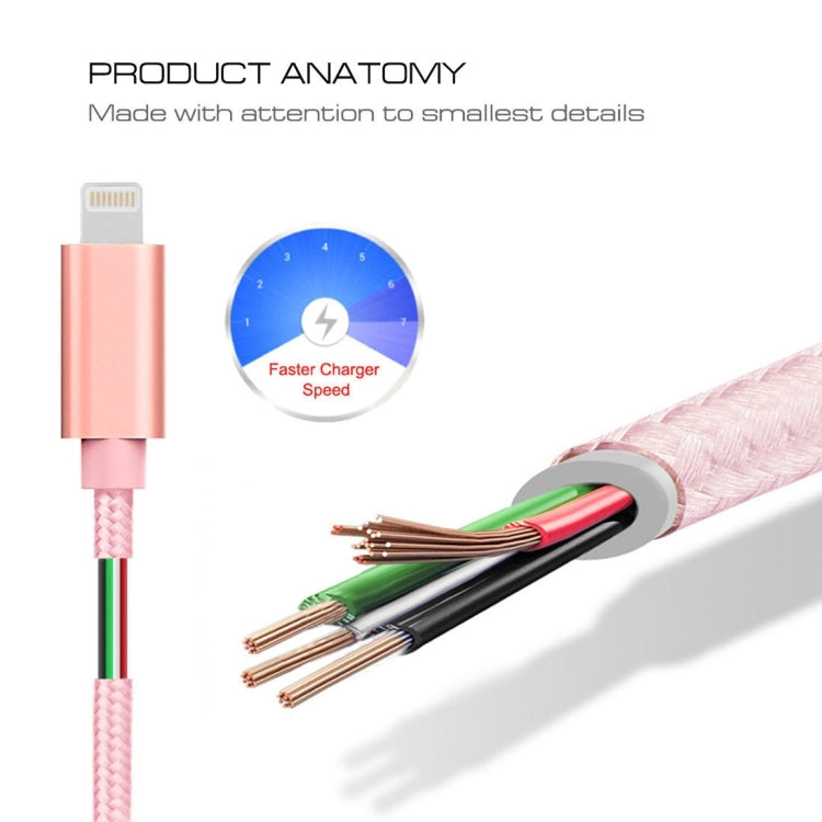 3m 3A Woven Style Metal Head 8 Pin to USB Data / Charger Cable(Rose Gold) - Normal Style Cable by buy2fix | Online Shopping UK | buy2fix