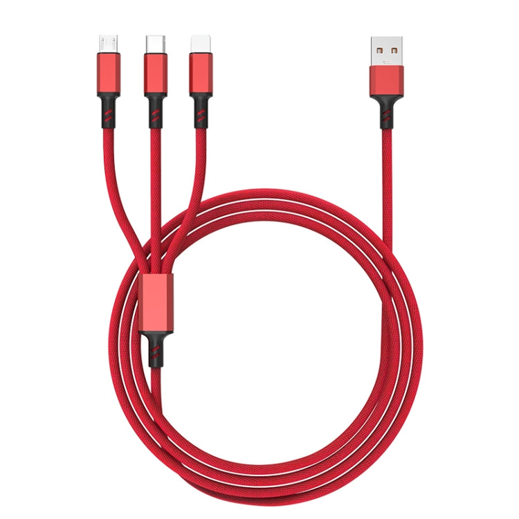 Braided 3A 3 in 1 USB to Type-C / 8 Pin / Micro USB Fast Charging Cable, Cable Length: 1.2m(Red) - Multifunction Cable by buy2fix | Online Shopping UK | buy2fix