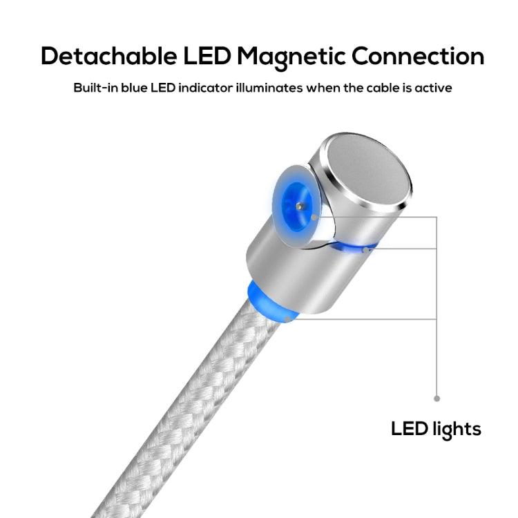 TOPK AM30 2m 2.4A Max USB to 8 Pin + USB-C / Type-C + Micro USB 90 Degree Elbow Magnetic Charging Cable with LED Indicator(Silver) - Charging Cable & Head by TOPK | Online Shopping UK | buy2fix