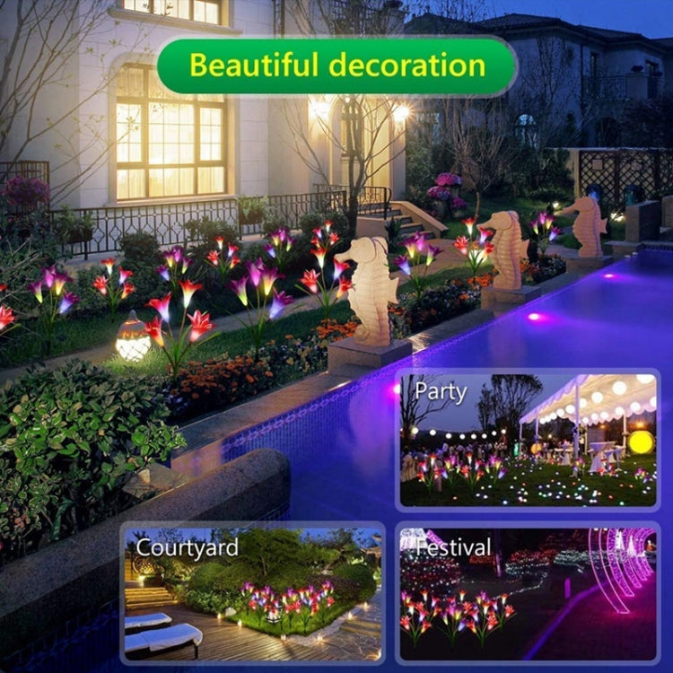 Simulated Lily Flower 4 Heads Solar Powered Outdoor IP55 Waterproof LED Decorative Lawn Lamp, White Light (Pink) - Solar Lights by buy2fix | Online Shopping UK | buy2fix